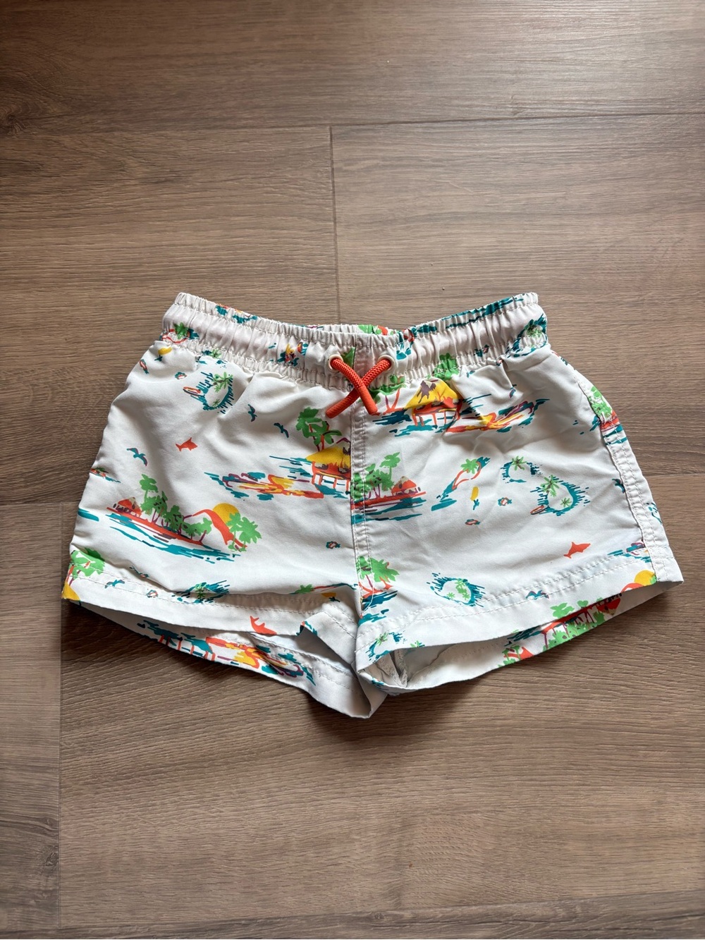 Zara White Kids Swim Trunks with Multicolor Tropical Print